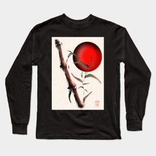 Sumi-e bamboo with a red rising sun Long Sleeve T-Shirt